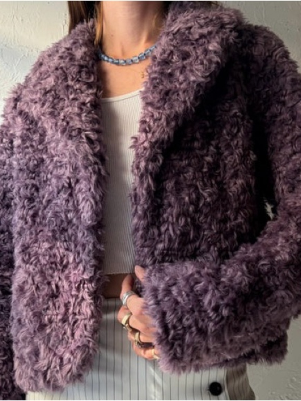 kate spade Plush Faux-Shearling Lavender Purple Faux-Fur Teddy Jacket